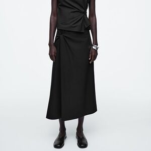 COS Black Asymmetrical Wrap Midi Skirt